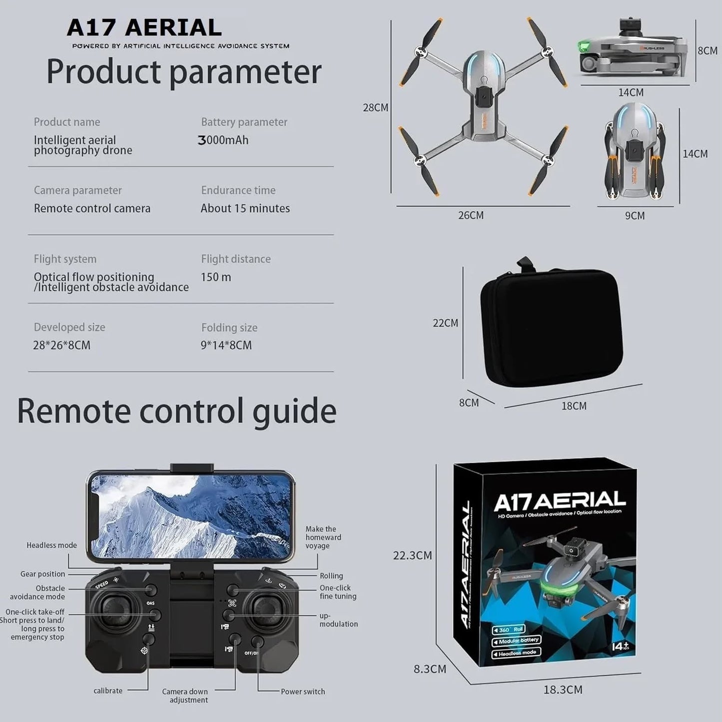 A17 4K Aerial Drone with AI Obstacle Avoidance and Triple Camera