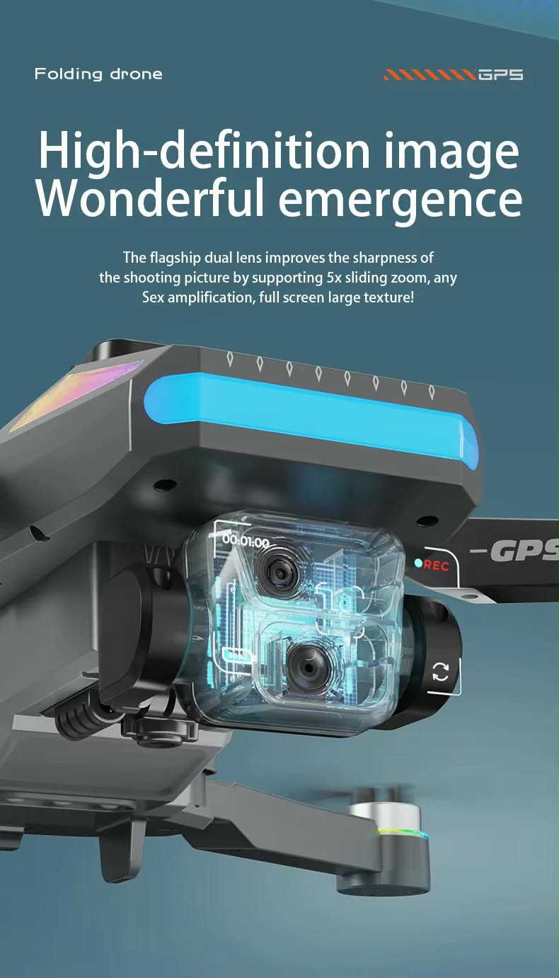 S5P GPS Drone with 4k Dual Cameras, Gesture Control, Precision Flight & One-Key Return