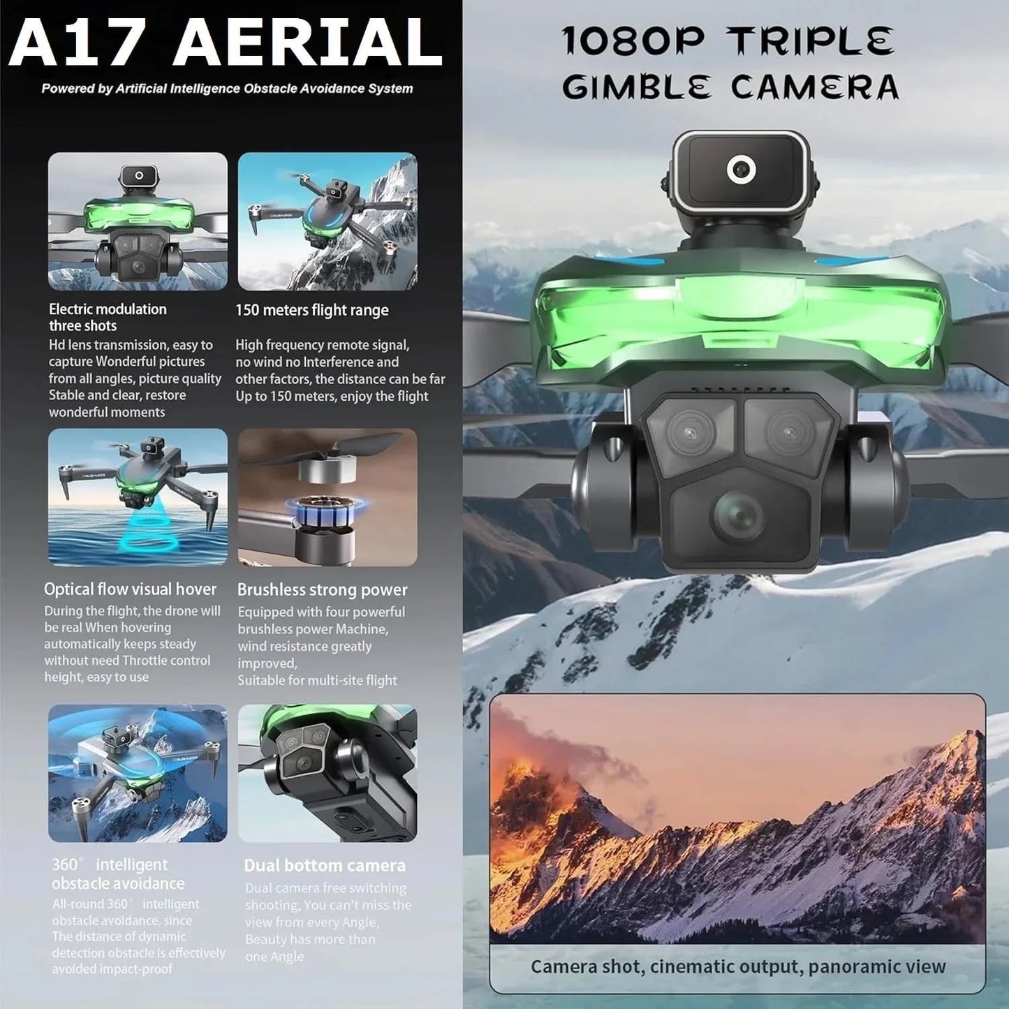 A17 4K Aerial Drone with AI Obstacle Avoidance and Triple Camera