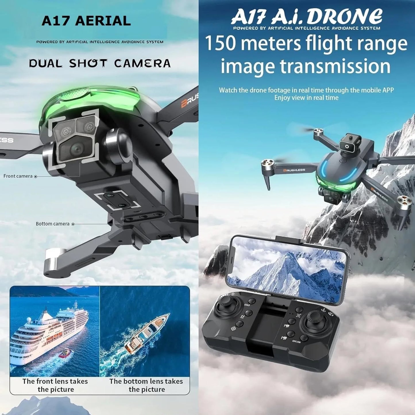 A17 4K Aerial Drone with AI Obstacle Avoidance and Triple Camera
